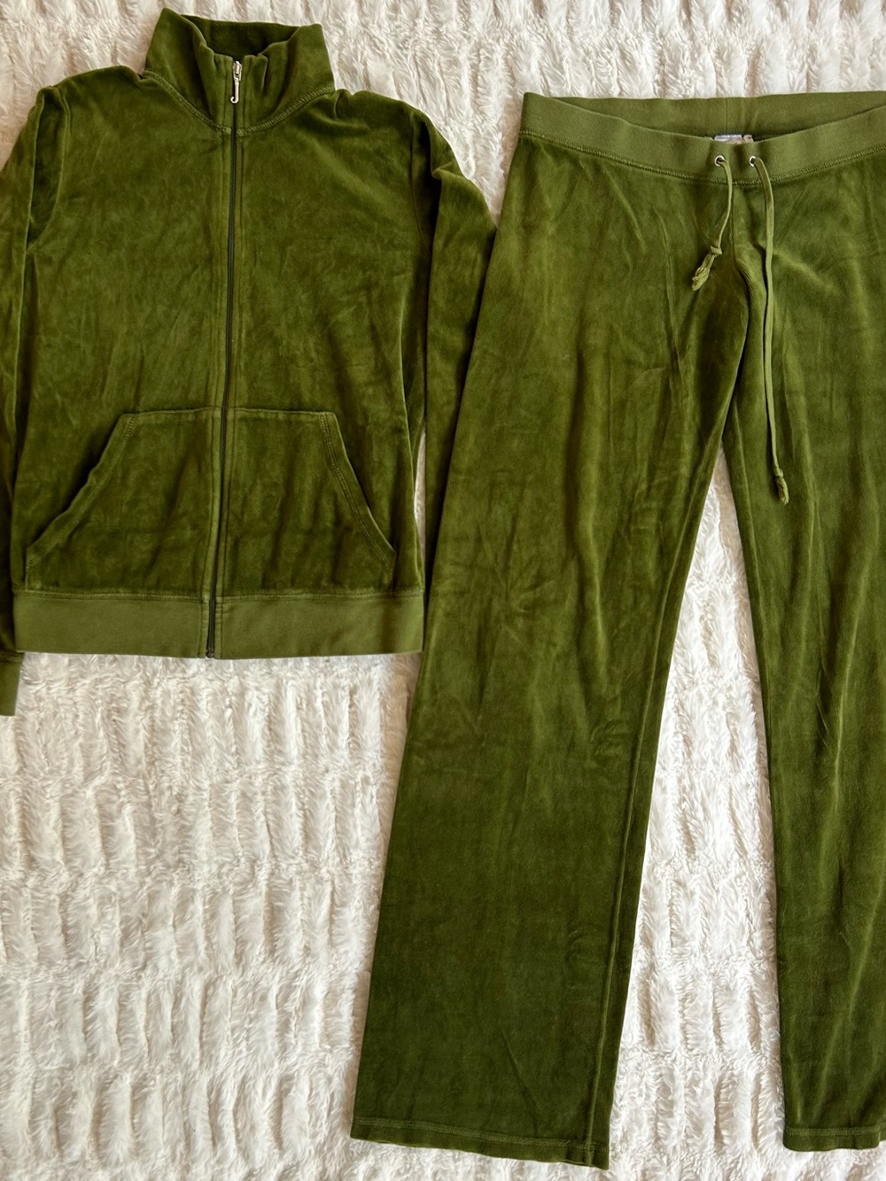 Y2K Vintage Juicy Couture Velour Tracksuit Set Made in USA Green